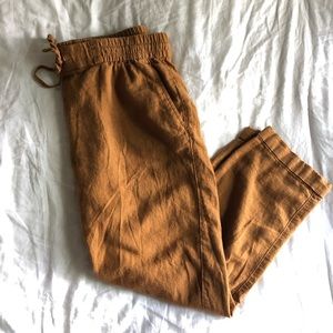 Mustard Old Navy Linen Cropped Pants